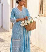 Women Ethnic Motifs Embroidered Regular Thread Work Pure Cotton Kurta with Trousers & With Dupatta