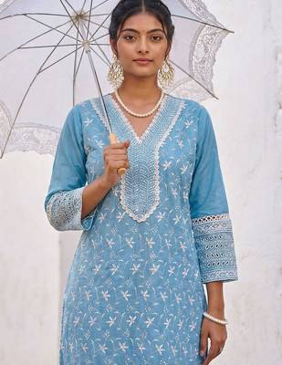 Women Ethnic Motifs Embroidered Regular Thread Work Pure Cotton Kurta with Trousers & With Dupatta 4