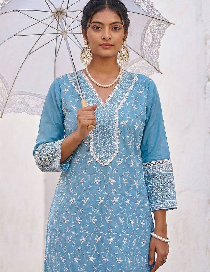 Women Ethnic Motifs Embroidered Regular Thread Work Pure Cotton Kurta with Trousers & With Dupatta