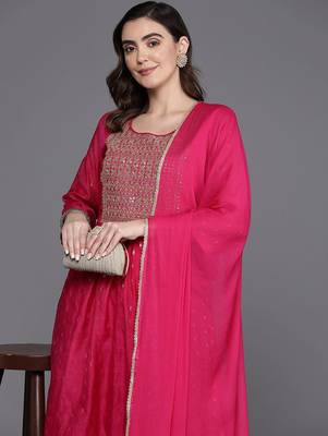 Embroidered Empire Sequinned Chanderi Silk Kurta with Trousers & Dupatta 2
