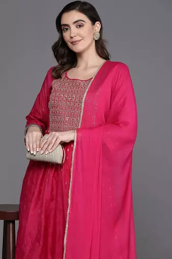 Embroidered Empire Sequinned Chanderi Silk Kurta with Trousers & Dupatta