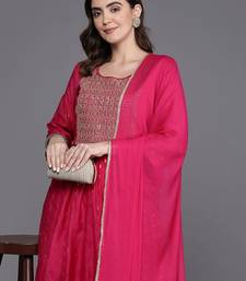 Embroidered Empire Sequinned Chanderi Silk Kurta with Trousers & Dupatta
