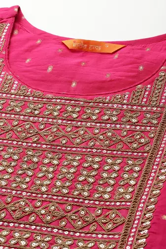 Embroidered Empire Sequinned Chanderi Silk Kurta with Trousers & Dupatta