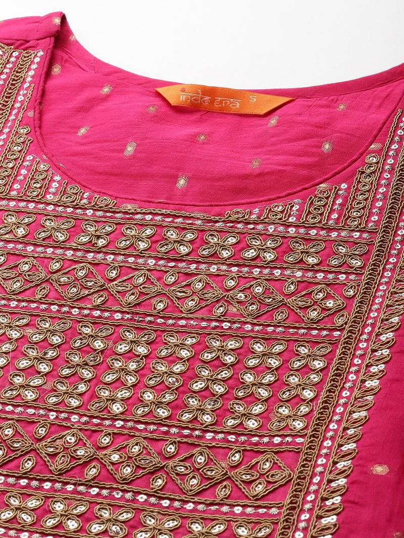 Embroidered Empire Sequinned Chanderi Silk Kurta with Trousers & Dupatta