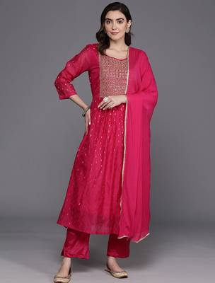 Embroidered Empire Sequinned Chanderi Silk Kurta with Trousers & Dupatta 1