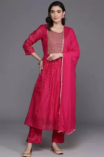Embroidered Empire Sequinned Chanderi Silk Kurta with Trousers & Dupatta