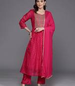Embroidered Empire Sequinned Chanderi Silk Kurta with Trousers & Dupatta