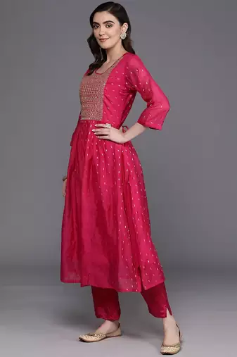 Embroidered Empire Sequinned Chanderi Silk Kurta with Trousers & Dupatta