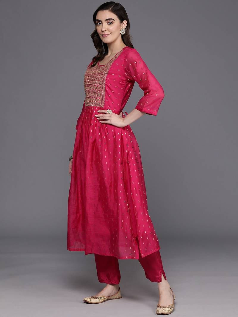 Embroidered Empire Sequinned Chanderi Silk Kurta with Trousers & Dupatta