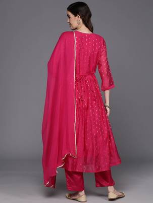 Embroidered Empire Sequinned Chanderi Silk Kurta with Trousers & Dupatta 7