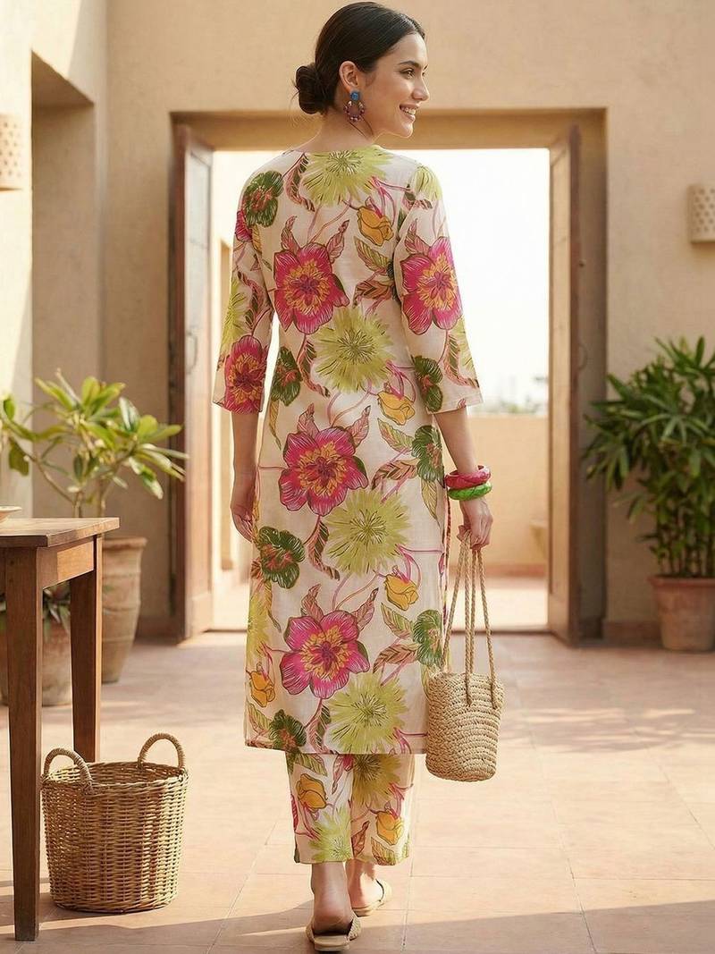 Women Floral Printed Regular Pure Cotton Kurta with Trousers