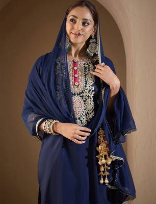 Women Ethnic Motifs Yoke Design Regular Kurta with Trousers & Dupatta 2