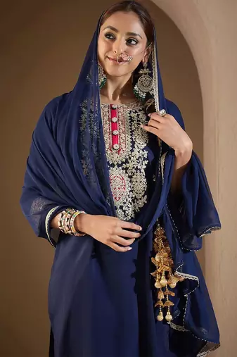 Women Ethnic Motifs Yoke Design Regular Kurta with Trousers & Dupatta