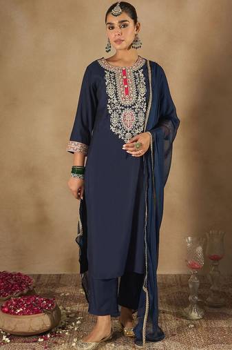 Women Ethnic Motifs Yoke Design Regular Kurta with Trousers & Dupatta