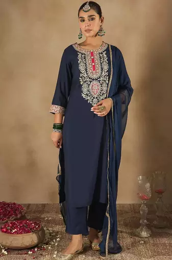 Women Ethnic Motifs Yoke Design Regular Kurta with Trousers & Dupatta