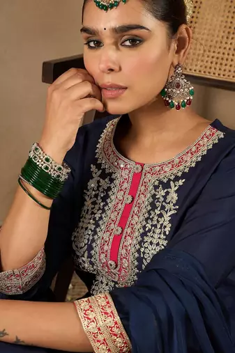 Women Ethnic Motifs Yoke Design Regular Kurta with Trousers & Dupatta