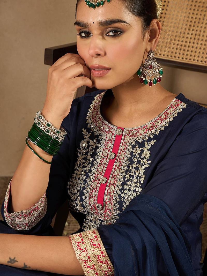 Women Ethnic Motifs Yoke Design Regular Kurta with Trousers & Dupatta