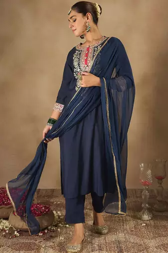 Women Ethnic Motifs Yoke Design Regular Kurta with Trousers & Dupatta