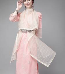 Women Pink Pure Cotton Ethnic Motifs Sequinned Kurta with Trousers & Dupatta