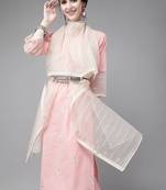 women pink  cotton ethnic motifs sequinned kurta with trousers & dupatta