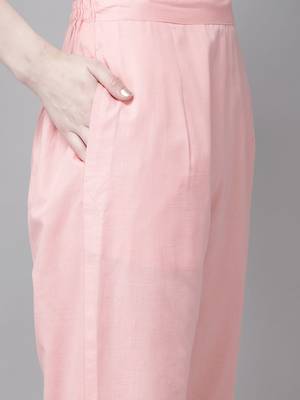 women pink  cotton ethnic motifs sequinned kurta with trousers & dupatta 6