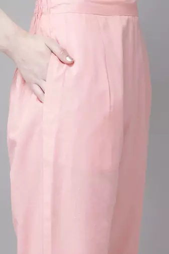 Women Pink Pure Cotton Ethnic Motifs Sequinned Kurta with Trousers & Dupatta