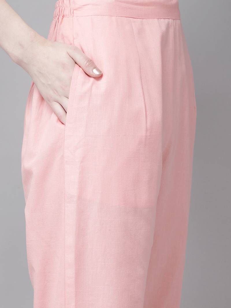 women pink  cotton ethnic motifs sequinned kurta with trousers & dupatta