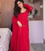 red color embroidery sequin work faux georgette gown set