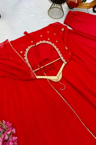 red color embroidery sequin work faux georgette gown set