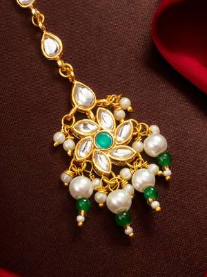 Teal floral kundan maang tikka 2