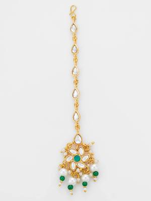 Teal floral kundan maang tikka 3