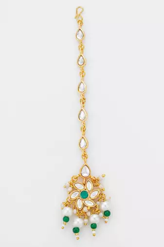 Teal floral kundan maang tikka