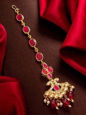 Ruby Pink Kundan Maang Tikka 1