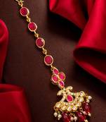 Ruby Pink Kundan Maang Tikka