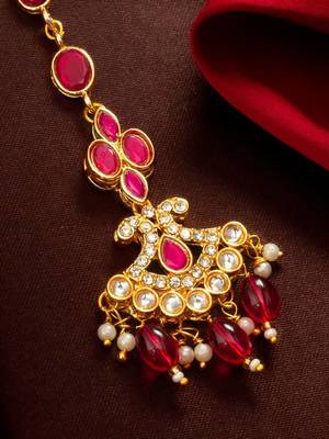 Ruby Pink Kundan Maang Tikka 2
