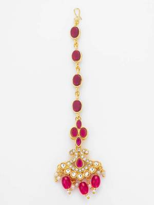 Ruby Pink Kundan Maang Tikka 3