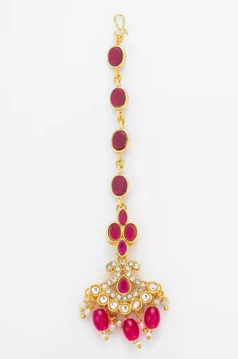Ruby Pink Kundan Maang Tikka