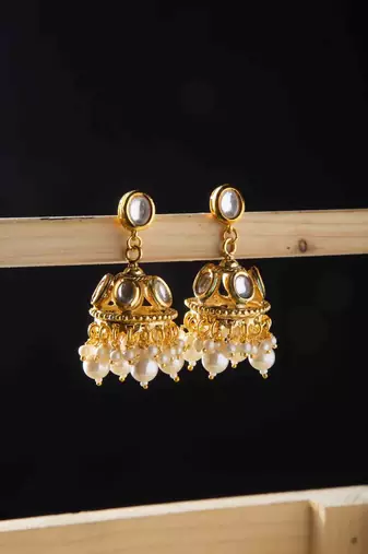 Moissanite polki kundan jhumka earrings