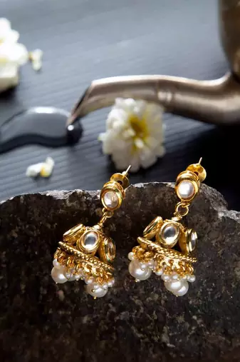 Moissanite polki kundan jhumka earrings