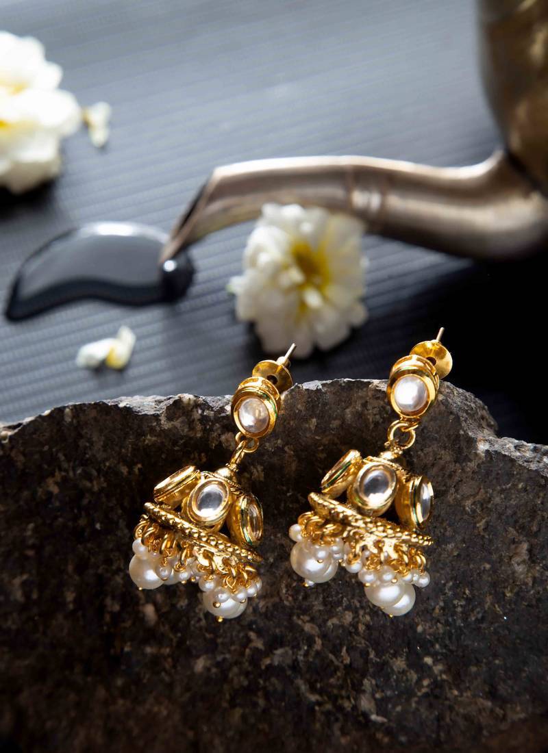 Moissanite polki kundan jhumka earrings