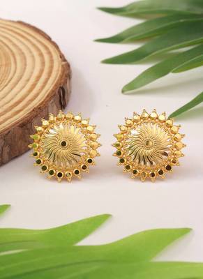 Gold Circular Studs With Sun Inspired Motifs 1