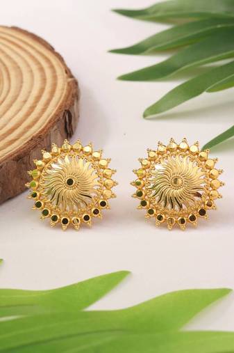 Gold Circular Studs With Sun Inspired Motifs