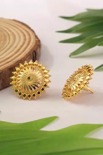 Gold Circular Studs With Sun Inspired Motifs