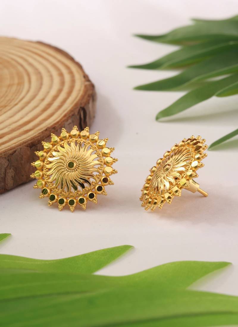 Gold Circular Studs With Sun Inspired Motifs