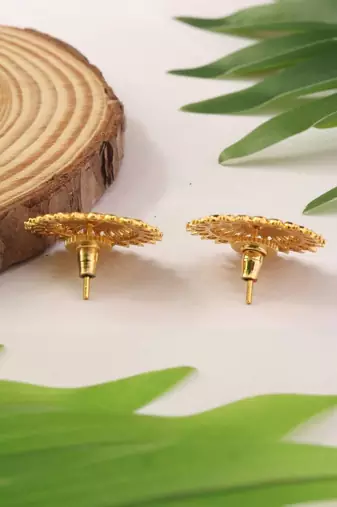 Gold Circular Studs With Sun Inspired Motifs