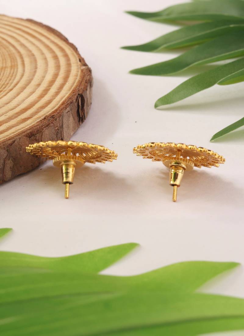 Gold Circular Studs With Sun Inspired Motifs