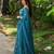 Aqua blue crunshy  silk  party wear embroidery anarkali  suit set