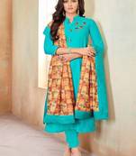 Sky blue cotton blend readymade salwar kameez