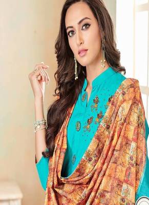 Sky blue cotton blend readymade salwar kameez 2