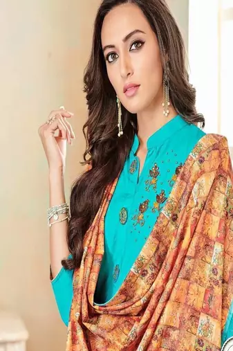 Sky blue cotton blend readymade salwar kameez